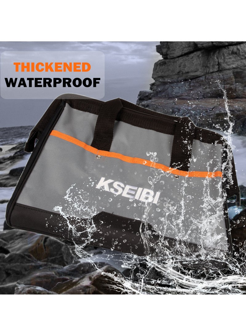 KSEIBI Tool Bag 16 Inch Canvas, Large Carry Bag, Heavy Duty Tool Bag with Brass zipper and pockets, tool bag for cars, drill, garden, and electrician, Storage Wrenches & Pliers, Black & Grey - Image 5