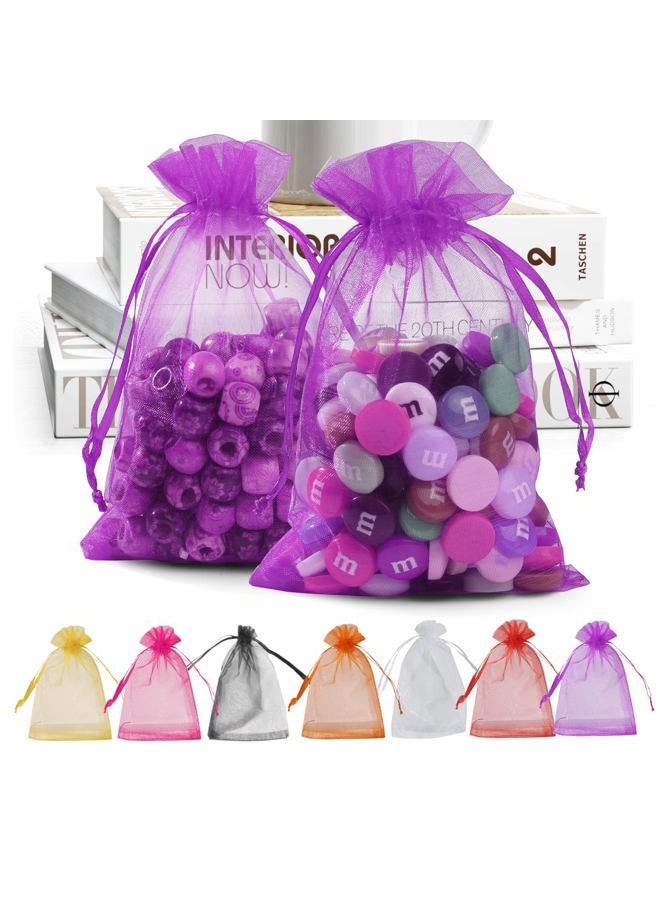 ANZNKU 50 Pack Organza Bags 4 x 6 inch Premium Sheer Drawstring Favor Bags for Candy Jewelry Party Wedding Christmas Favor Gift Bags (Purple) - Image 1