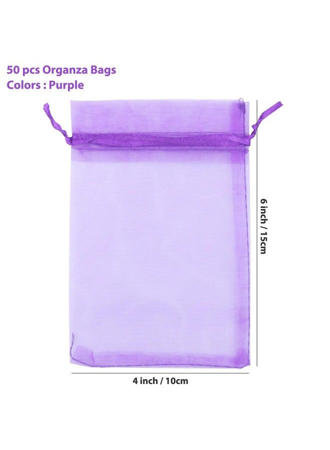 ANZNKU 50 Pack Organza Bags 4 x 6 inch Premium Sheer Drawstring Favor Bags for Candy Jewelry Party Wedding Christmas Favor Gift Bags (Purple) - Image 3