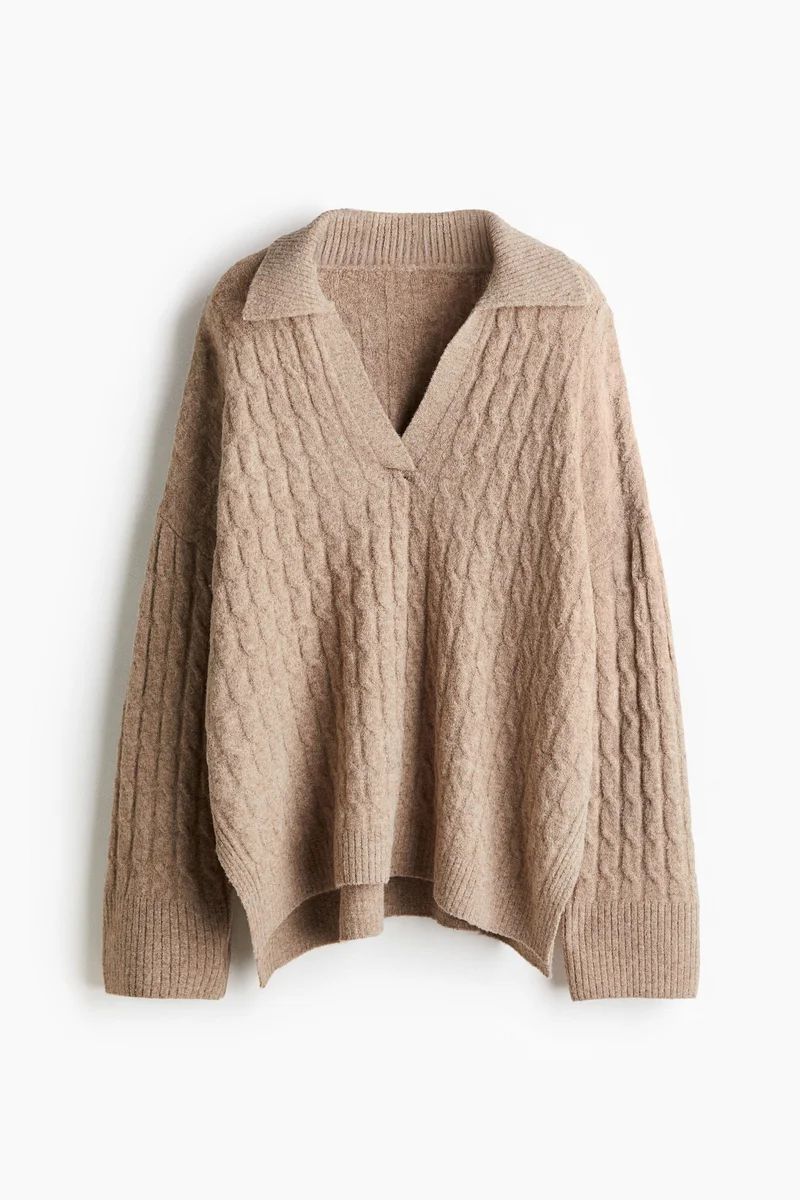H&M Cable-knit polo jumper