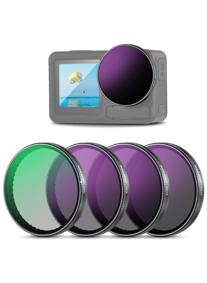 مجموعة فلاتر ND قابلة للتركيب السريع متوافقة مع كاميرات DJI Osmo Action 3/4/5 Pro، عبوة من 4 فلاتر ND8+ND16+ND32+CPL، فلاتر كثافة محايدة مستقطبة لكاميرات الحركة، زجاج بصري عالي الدقة متعدد الطبقات، FL-A76 - Image 1