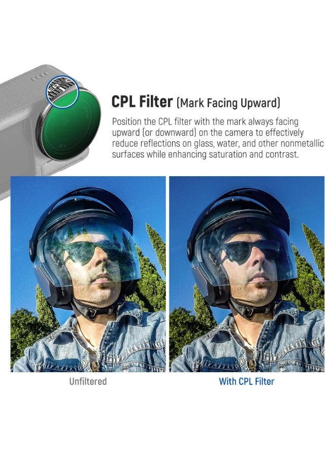 مجموعة فلاتر ND قابلة للتركيب السريع متوافقة مع كاميرات DJI Osmo Action 3/4/5 Pro، عبوة من 4 فلاتر ND8+ND16+ND32+CPL، فلاتر كثافة محايدة مستقطبة لكاميرات الحركة، زجاج بصري عالي الدقة متعدد الطبقات، FL-A76 - Image 4