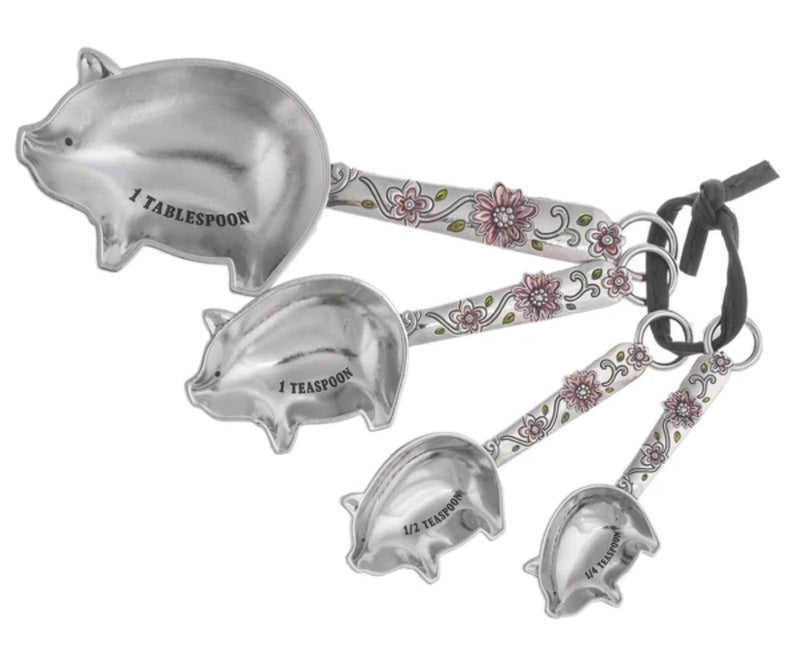 Ganz 4Piece Measuring Spoons Set Farmhouse Pigs with Flowers