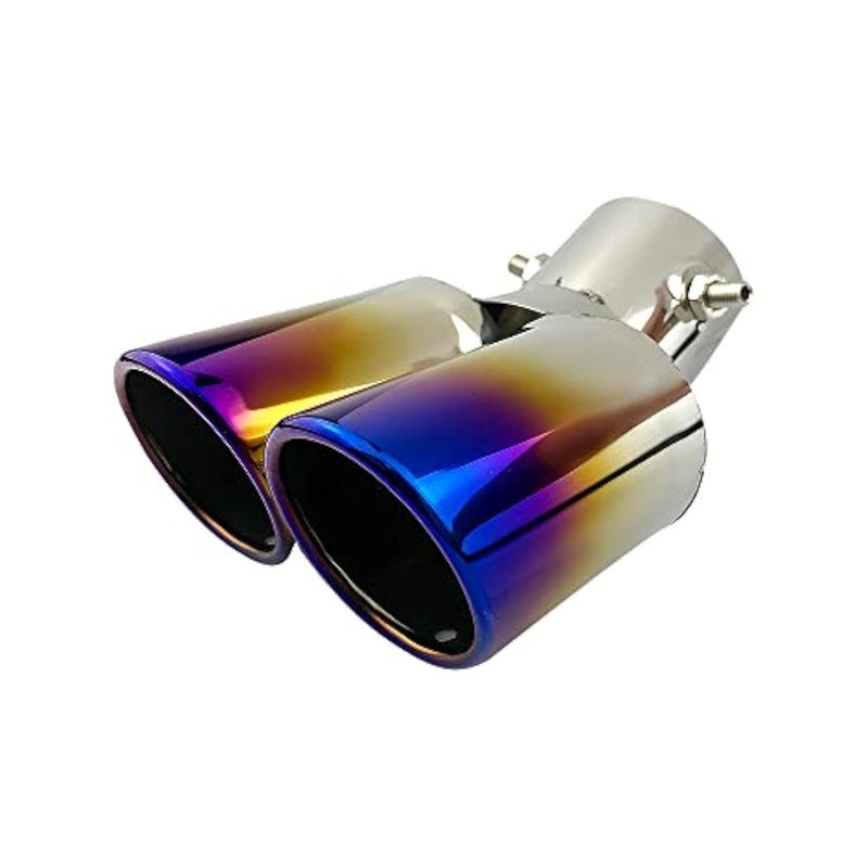 Dual Exhaust Tips Stainless Steel Double Outlet Car Muffler Tail Tip Exhaust Curved Type Tailpipe Tip 63mm25 Inlet Bolton Exhaust Tip Bevel Port CurvedBaked Blue