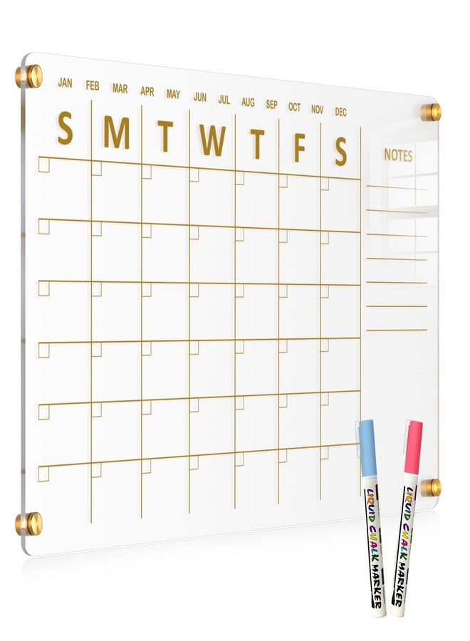 QUEENLINK Acrylic Calendar for Wall, 24"x16" Gold Dry Erase Board Weekly Planner Wall Mounted Board, Frameless White Board for Home, Office, School - Image 1