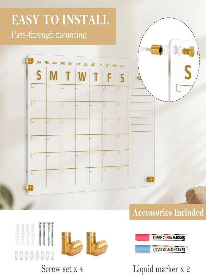 QUEENLINK Acrylic Calendar for Wall, 24"x16" Gold Dry Erase Board Weekly Planner Wall Mounted Board, Frameless White Board for Home, Office, School - Image 5