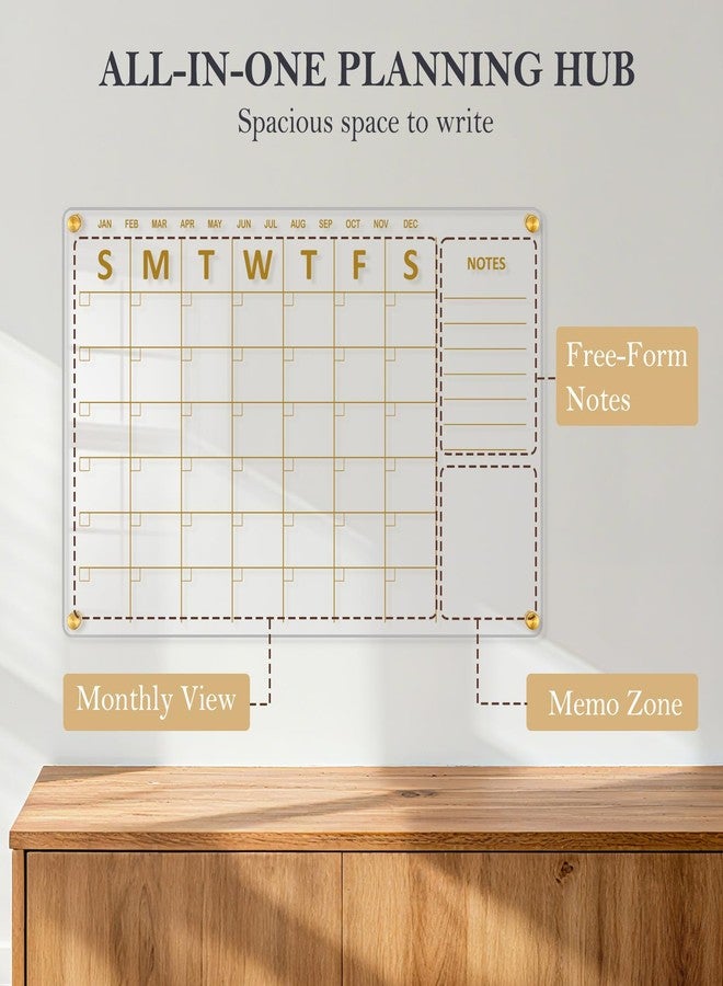 QUEENLINK Acrylic Calendar for Wall, 24"x16" Gold Dry Erase Board Weekly Planner Wall Mounted Board, Frameless White Board for Home, Office, School - Image 4