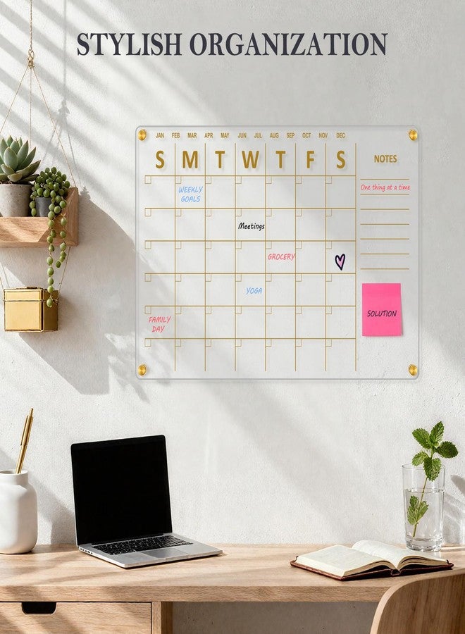 QUEENLINK Acrylic Calendar for Wall, 24"x16" Gold Dry Erase Board Weekly Planner Wall Mounted Board, Frameless White Board for Home, Office, School - Image 2