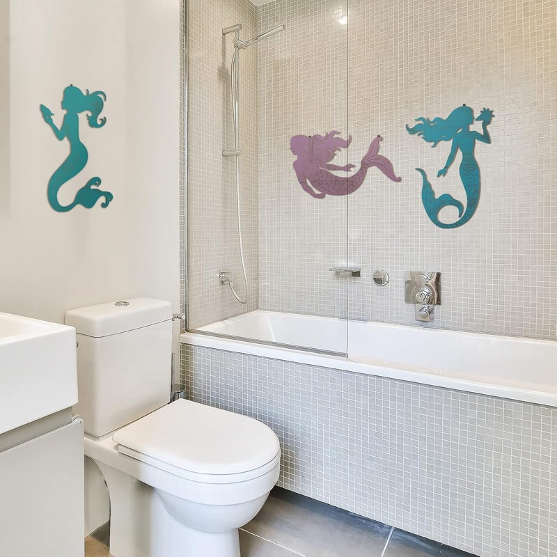 Qunclay Set of 3 Mermaid Wall Bathroom Decor Wooden Silhouettes Mermaid Art Hanging Farmhouse Ocean Themed Wall Decorations for Bedroom Room Accessories Rustic Elegant - Image 4
