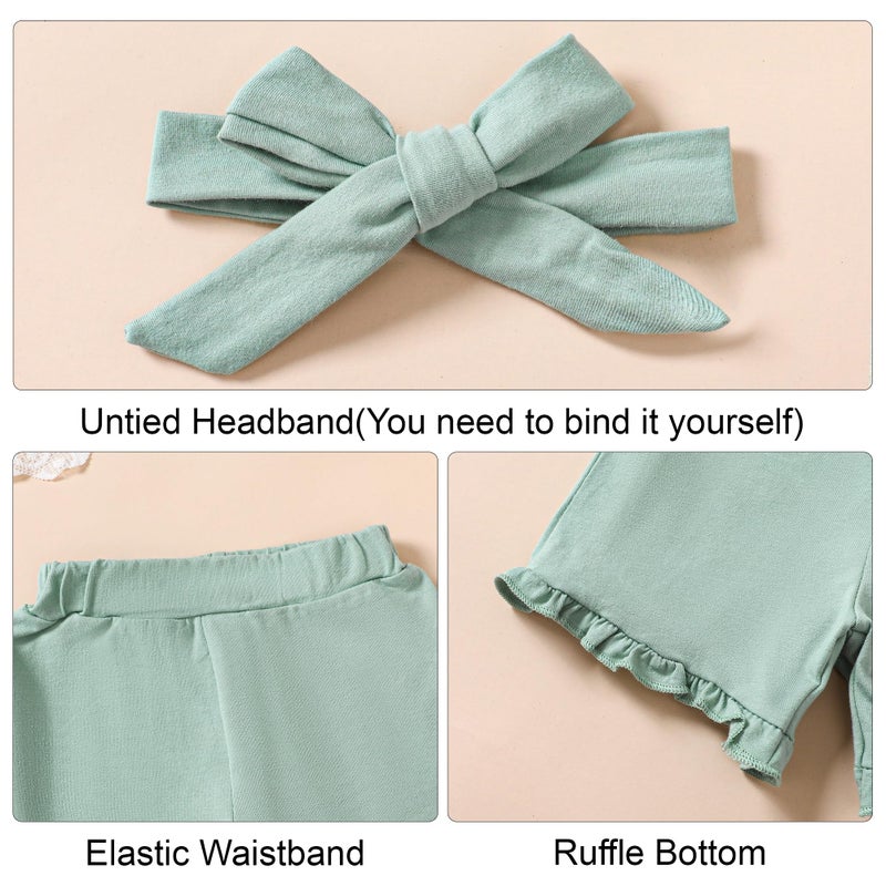YALLET Toddler Baby Girl Clothes Summer Outfits Set, Short Sleeve T-Shirt+Casual Shorts+Headband 3Pcs Infant Girl Clothing(Green, 18-24 Months) - Image 4