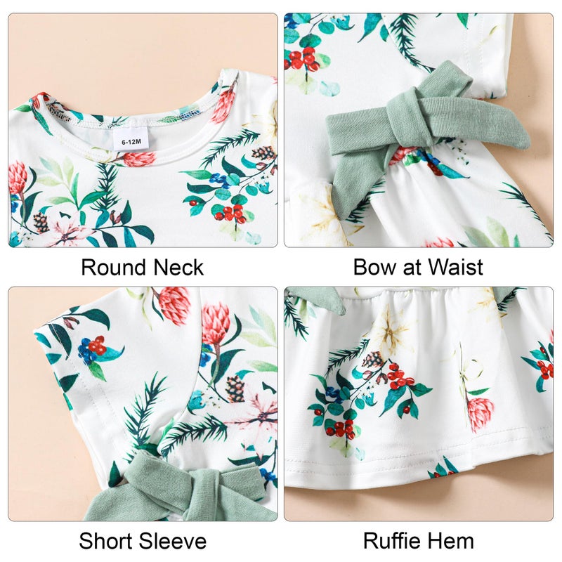 YALLET Toddler Baby Girl Clothes Summer Outfits Set, Short Sleeve T-Shirt+Casual Shorts+Headband 3Pcs Infant Girl Clothing(Green, 18-24 Months) - Image 3