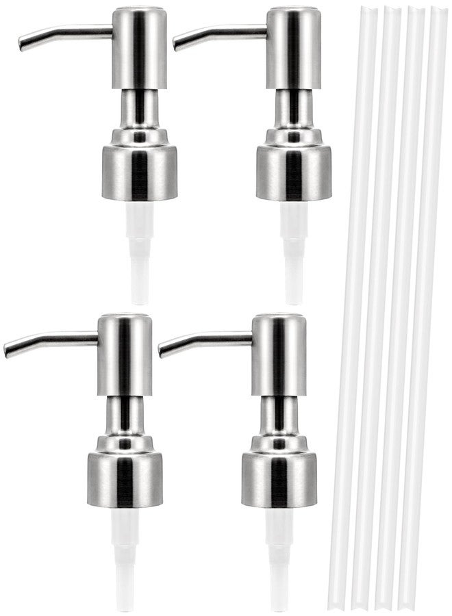 Kingrol 4-Pack Stainless Steel Soap Dispenser Pumps Replacement for 28/400 Neck Bottles - Brushed Nickel Finish, Durable, Leak-Proof, Fits Most Bottles - Image 1