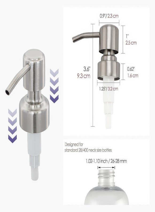 Kingrol 4-Pack Stainless Steel Soap Dispenser Pumps Replacement for 28/400 Neck Bottles - Brushed Nickel Finish, Durable, Leak-Proof, Fits Most Bottles - Image 2