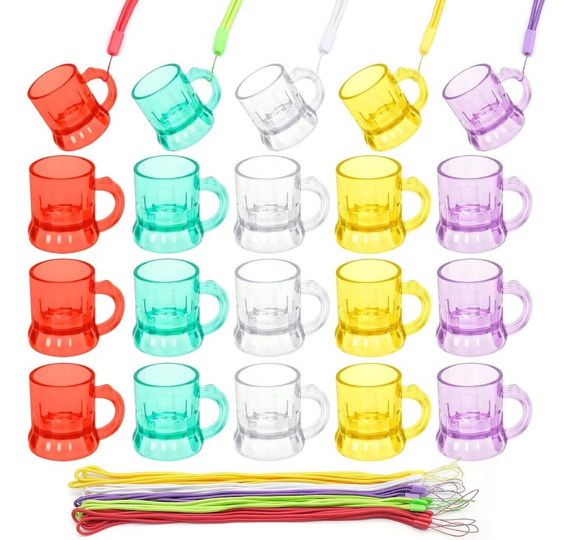 BLLREMIPSUR 20 Shot Glasses with Handle Plastic Color Shot Glasses Party Shot Glasses with 20pcs Chain Bachelor Party Necklace Cup for Wedding Birthdays Bachelorette Party