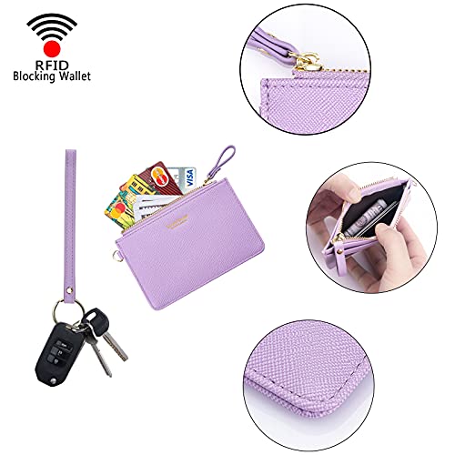 Aiyo Nice Women Slim RFID Card Case Holder Wristlet Zip ID Case Wallet Small Leather Wallet Coin Purse with Keychain (Lilac) - Image 5