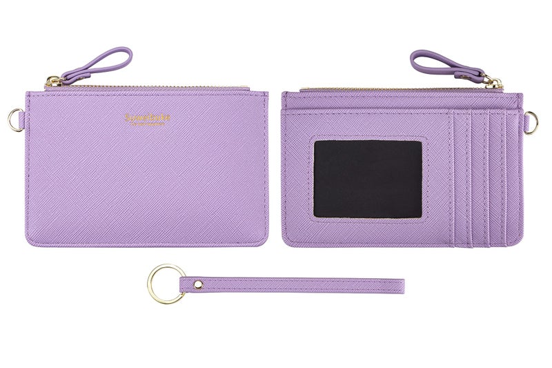 Aiyo Nice Women Slim RFID Card Case Holder Wristlet Zip ID Case Wallet Small Leather Wallet Coin Purse with Keychain (Lilac) - Image 4