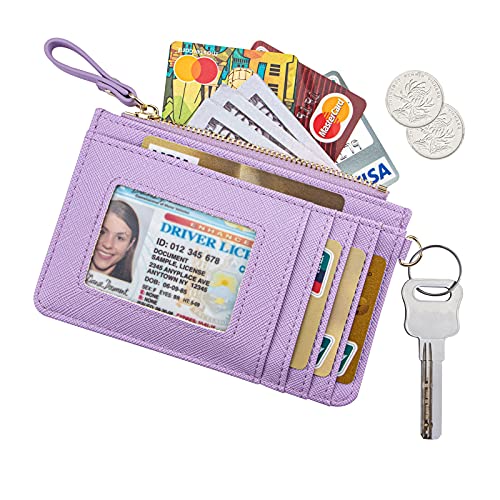 Aiyo Nice Women Slim RFID Card Case Holder Wristlet Zip ID Case Wallet Small Leather Wallet Coin Purse with Keychain (Lilac) - Image 2