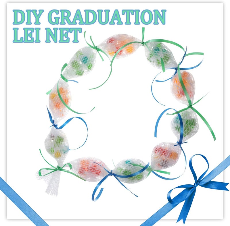 Shappy Shappy Graduation Candy Lei Netting Tubing Bags 2 Rolls 66 ft Blue Green Graduation Ribbons Candy Dessert Filler Ribbon Making Kit for Graduate Gifts Hawaiian Graduation Wedding Party Supplies  - Image 2