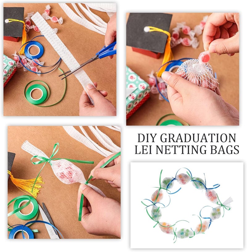 Shappy Shappy Graduation Candy Lei Netting Tubing Bags 2 Rolls 66 ft Blue Green Graduation Ribbons Candy Dessert Filler Ribbon Making Kit for Graduate Gifts Hawaiian Graduation Wedding Party Supplies  - Image 4