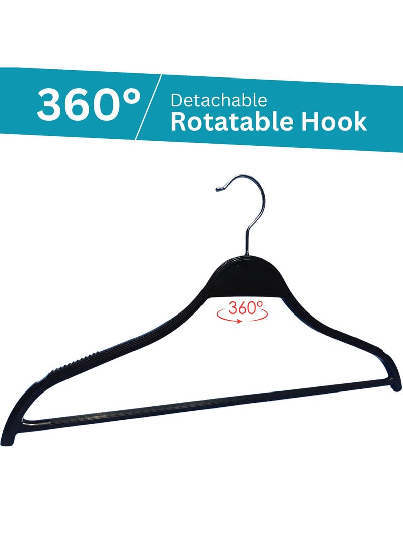 ORTUK 12pcs Strong Plastic Hangers Non Slip Notched Shoulder, Clothes Hangers Detachable Metal Hook, Shirt Hangers 360° Rotatable Swivel Hook, Wardrobe Hangers for Pants, Jacket, Trousers, Closet - 39x22 cm - Image 3
