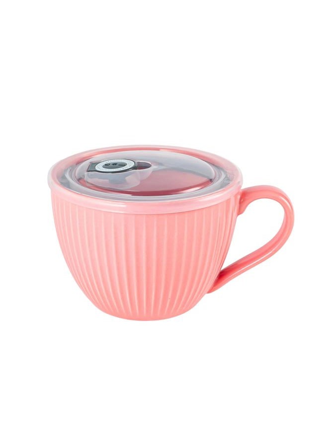 Hoilse Ceramic Soup Bowl with Handle,24 oz Large Coffee Mugs, Jumbo Soup Mugs With Lids for Breakfast Cereal, Oatmeal, Coffee,Tea,Dishwasher & Dishwasher Safe,Housewarming Wedding Gift,1PC (Pink) - Image 1