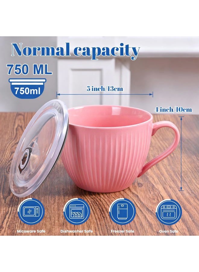 Hoilse Ceramic Soup Bowl with Handle,24 oz Large Coffee Mugs, Jumbo Soup Mugs With Lids for Breakfast Cereal, Oatmeal, Coffee,Tea,Dishwasher & Dishwasher Safe,Housewarming Wedding Gift,1PC (Pink) - Image 2