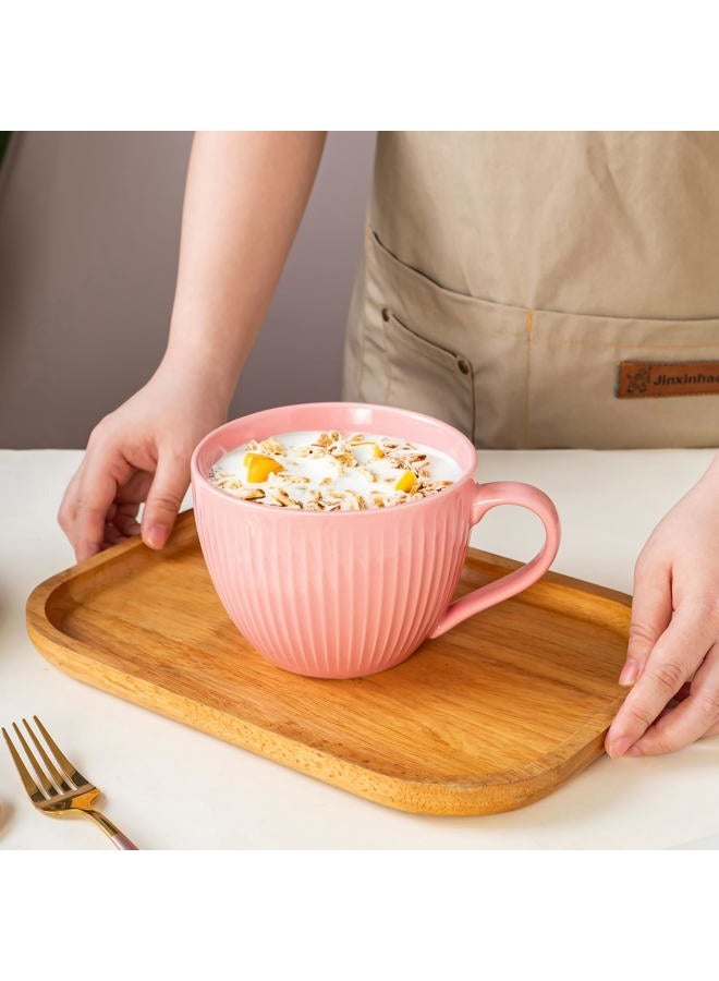 Hoilse Ceramic Soup Bowl with Handle,24 oz Large Coffee Mugs, Jumbo Soup Mugs With Lids for Breakfast Cereal, Oatmeal, Coffee,Tea,Dishwasher & Dishwasher Safe,Housewarming Wedding Gift,1PC (Pink) - Image 5