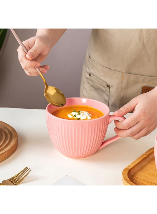 Hoilse Ceramic Soup Bowl with Handle,24 oz Large Coffee Mugs, Jumbo Soup Mugs With Lids for Breakfast Cereal, Oatmeal, Coffee,Tea,Dishwasher & Dishwasher Safe,Housewarming Wedding Gift,1PC (Pink) - Image 3