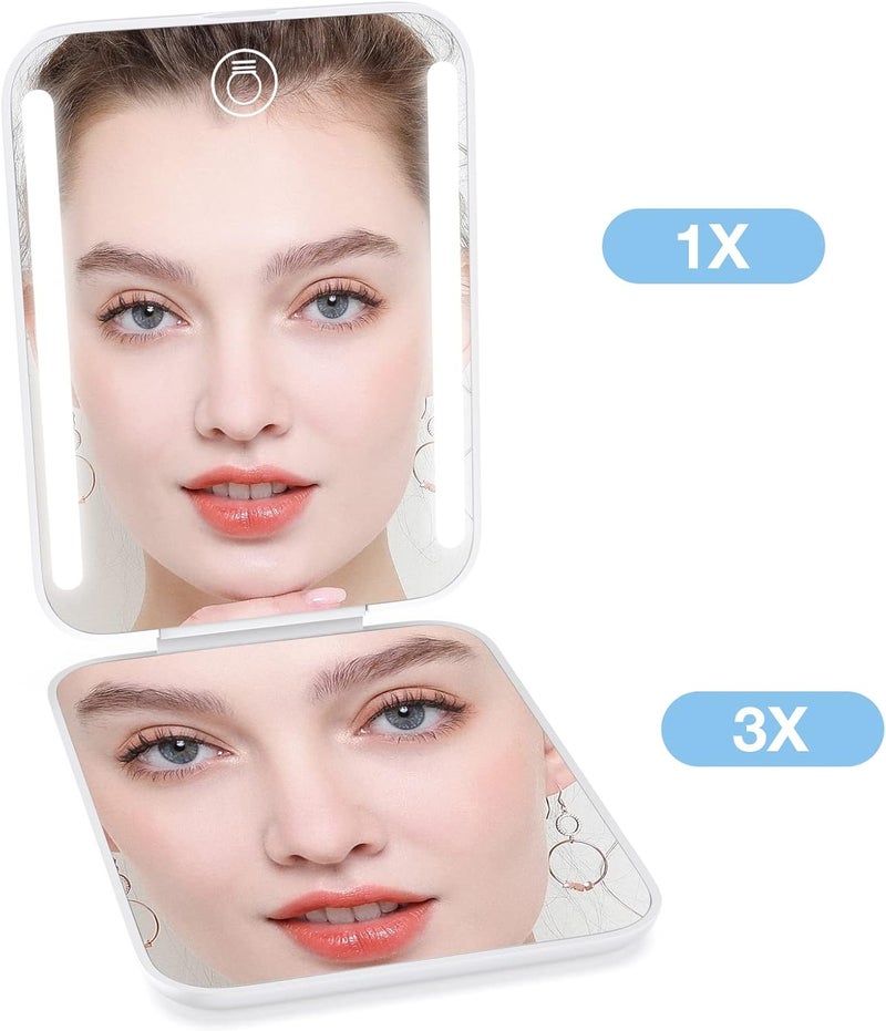 Kintion Rechargeable Pocket Mirror, 1X/3X Magnification LED Compact Travel Makeup Mirror, 3 Color Temperature, Dimmable, 400mAh, Portable Compact Mirror, Small Purse Mirrors for Women Gift, White - Image 4