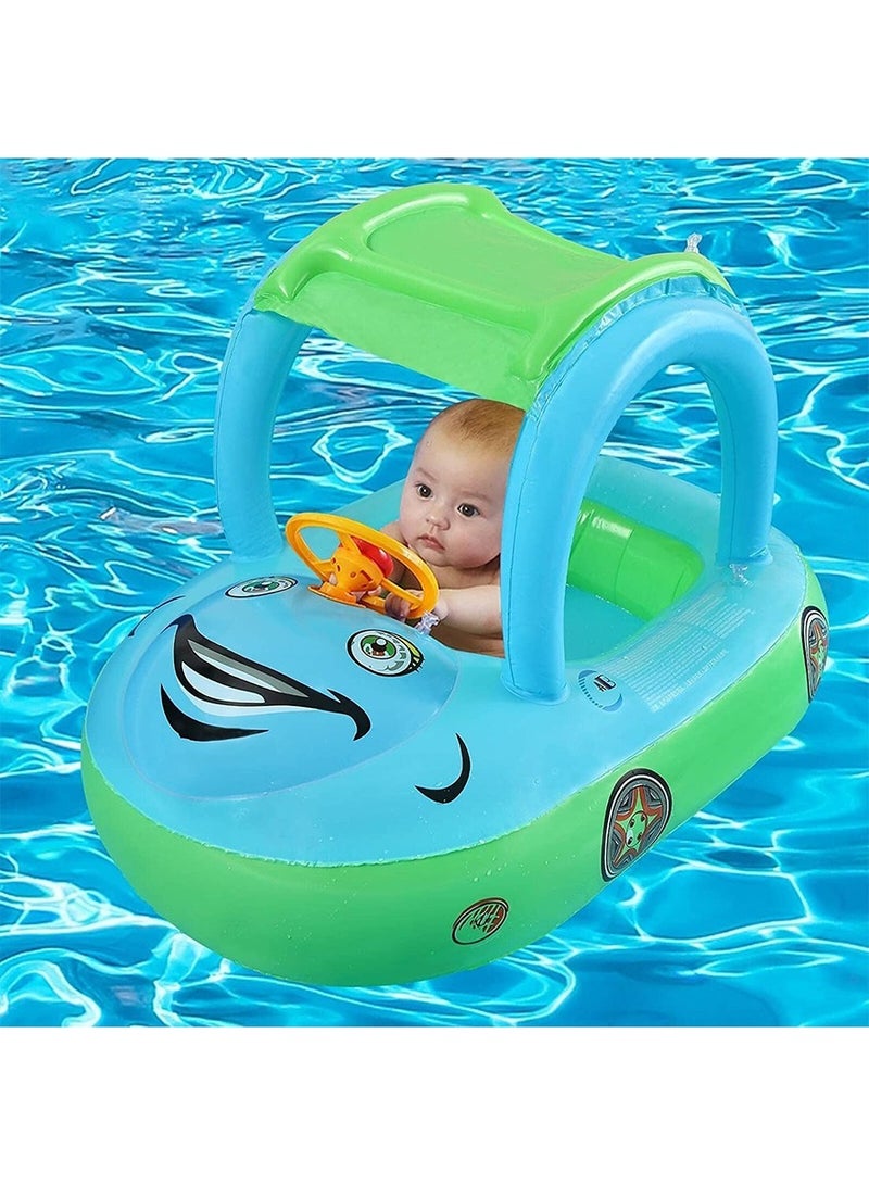 ZERIFAM Baby Swimming Float, Car Inflatable Baby Float Ring with Canopy for Toddler Infant Boys Girls Pool Floaties Cute Boat Summer Beach Outdoor Play  - Image 1