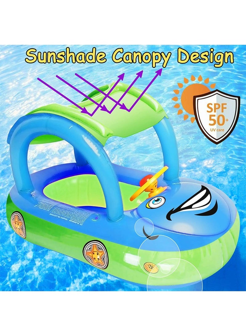 ZERIFAM Baby Swimming Float, Car Inflatable Baby Float Ring with Canopy for Toddler Infant Boys Girls Pool Floaties Cute Boat Summer Beach Outdoor Play  - Image 2