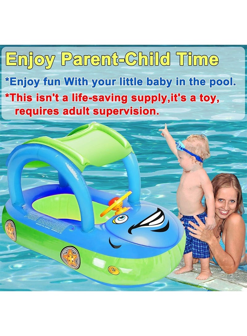 ZERIFAM Baby Swimming Float, Car Inflatable Baby Float Ring with Canopy for Toddler Infant Boys Girls Pool Floaties Cute Boat Summer Beach Outdoor Play  - Image 4