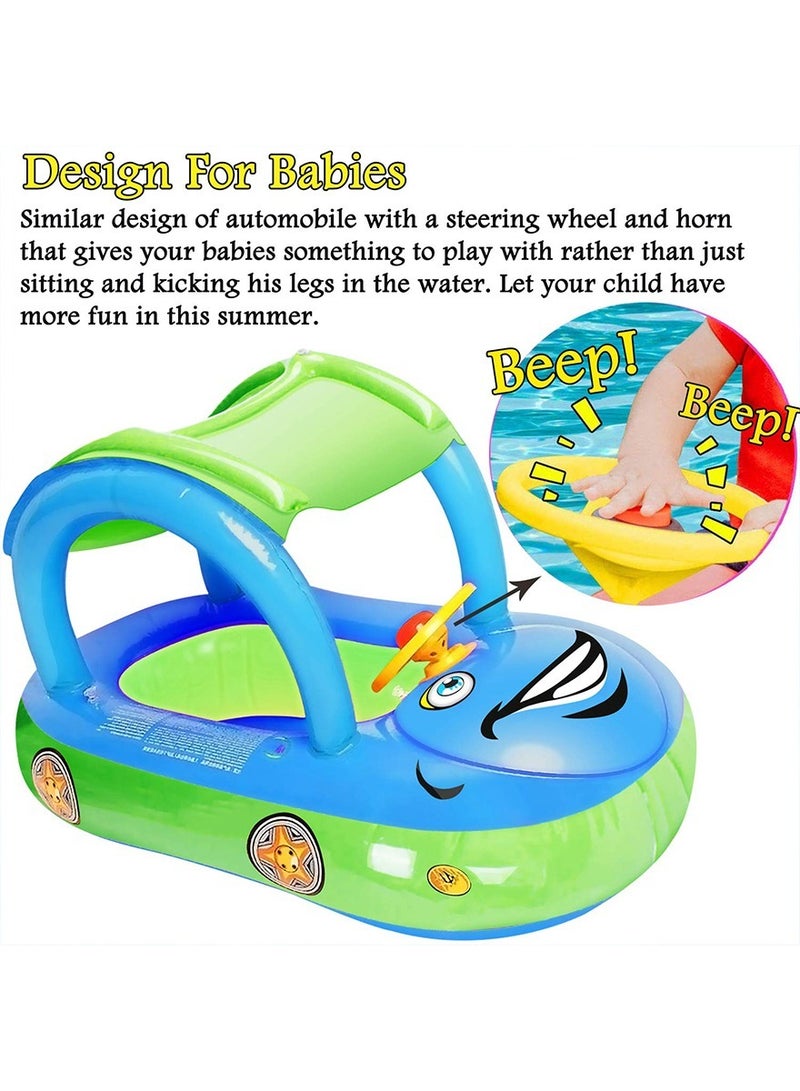 ZERIFAM Baby Swimming Float, Car Inflatable Baby Float Ring with Canopy for Toddler Infant Boys Girls Pool Floaties Cute Boat Summer Beach Outdoor Play  - Image 3