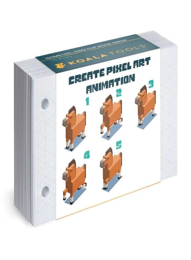 Koala Tools Gridded Flip Book Paper, 120 Sheets, 1/8 inch Isometric Grid for Pixel Art, 4.5" x 2.5" with Blank Reverse Side, Pre-Punched Holes Fit Light Pads: for Drawing and Sketching Pixel Art Animations - Image 1