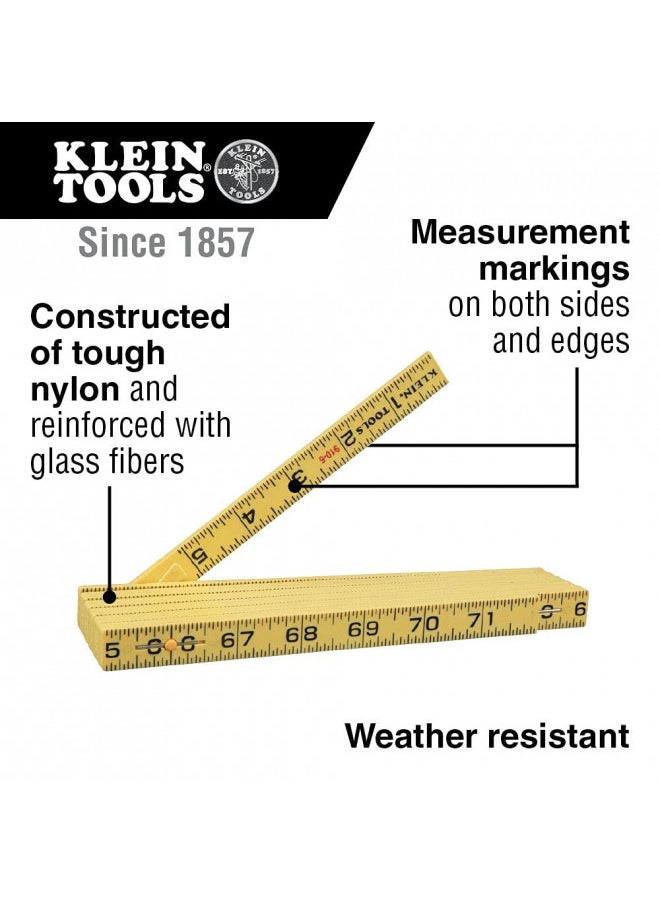 Klein Tools - Klein Tools 910-6 Folding Ruler 6-Foot, Durable Fiberglass, Inside Reading - Image 1