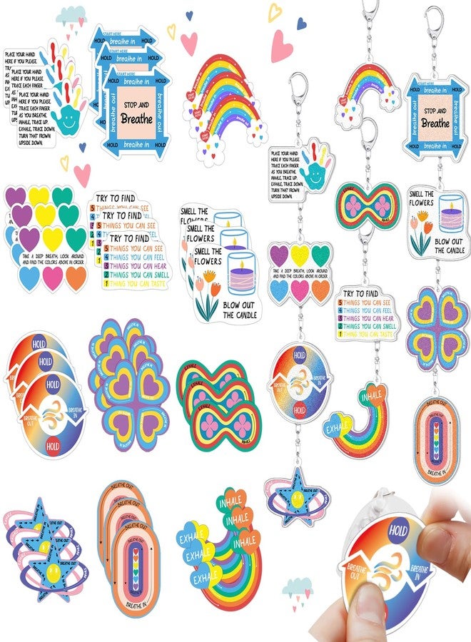 Ecation 48 Pcs Anxiety Sensory Stickers Keychain Kit Includes 36 Sensory Stickers 12 Anxiety Relief Keychains for Stress Relief Office Desk Family Adults Men Women - Image 1