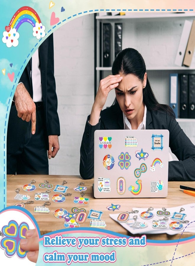 Ecation 48 Pcs Anxiety Sensory Stickers Keychain Kit Includes 36 Sensory Stickers 12 Anxiety Relief Keychains for Stress Relief Office Desk Family Adults Men Women - Image 5