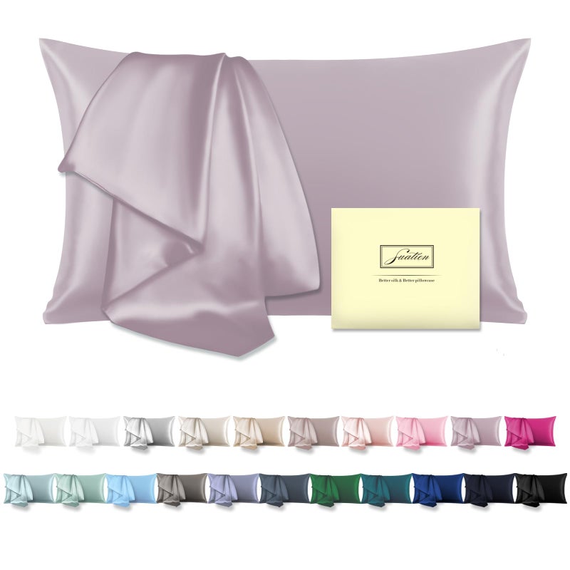 Mulberry Silk Pillow Cases Standard Size Silk Pillowcase with Zipper Soft Breathable Smooth Cooling Satin Silk Pillow Covers for Sleeping for Hair and Skin Lavender20X 261Pcs