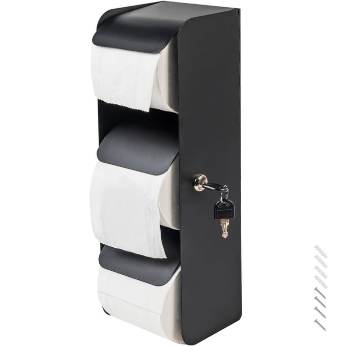 COMMERCIAL STAINLESS STEEL TOILET PAPERTISSUE DISPENSER 3DOUBLE ROLL HOLDER WITH LOCK WALL MOUNT FOR BATHROOMRESTROOM 1 BLACK