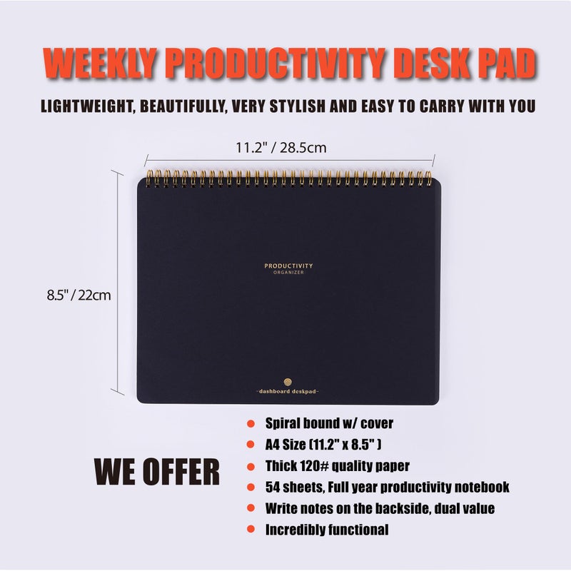 ZERONE CENTRE Productivity Weekly Planner - 54 Sheets Dashboard Spiral Deskpad Has 6 Focus Areas to List Tasks for Goals, Projects, Clients, Academic, or Shopping-Organize Your Daily Work Efficiently - Image 2