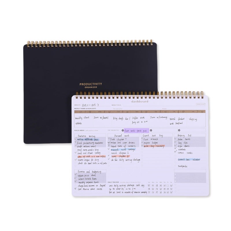 ZERONE CENTRE Productivity Weekly Planner - 54 Sheets Dashboard Spiral Deskpad Has 6 Focus Areas to List Tasks for Goals, Projects, Clients, Academic, or Shopping-Organize Your Daily Work Efficiently - Image 1