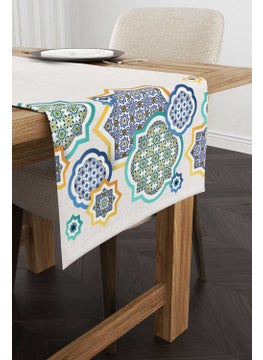 Cango Home Cream Blue Ramzan Themed Decorative Patterned Digital Printed Runner CGH1282-RN  - Image 1