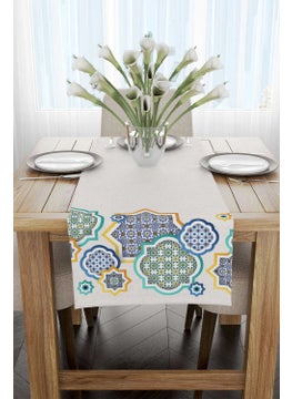 Cango Home Cream Blue Ramzan Themed Decorative Patterned Digital Printed Runner CGH1282-RN  - Image 2