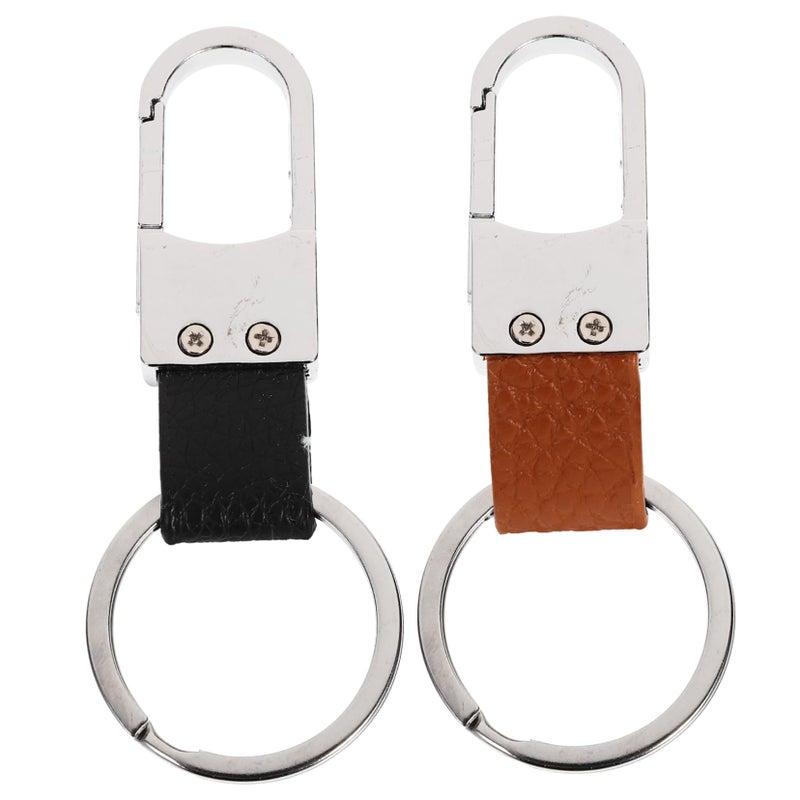 2 Pcs PU Leather Keychain Key Holder Organizer with Durable Rings for Family Friends - Image 2