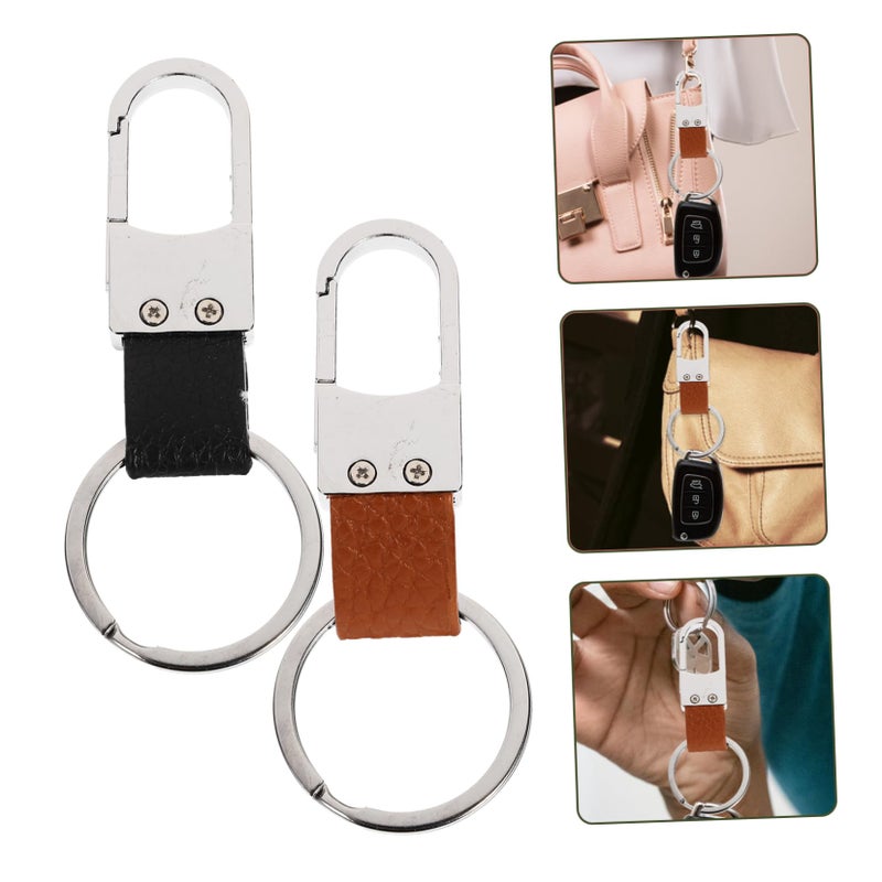 2 Pcs PU Leather Keychain Key Holder Organizer with Durable Rings for Family Friends - Image 4