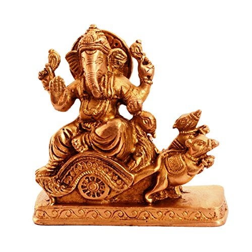 Purpledip Rare Collection Brass Statue Ganapathi Ganesha On Chariot Drawn by Mouse (11088) - Image 2
