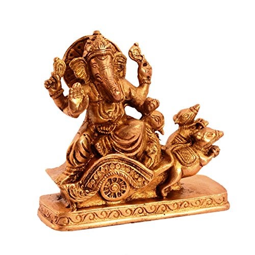 Purpledip Rare Collection Brass Statue Ganapathi Ganesha On Chariot Drawn by Mouse (11088) - Image 3