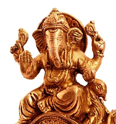 Purpledip Rare Collection Brass Statue Ganapathi Ganesha On Chariot Drawn by Mouse (11088) - Image 4