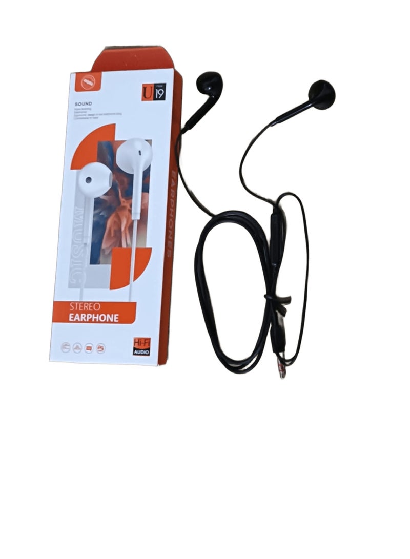 U19 Comfortable Wired Earphones with Built-in Microphone, Black - Image 4