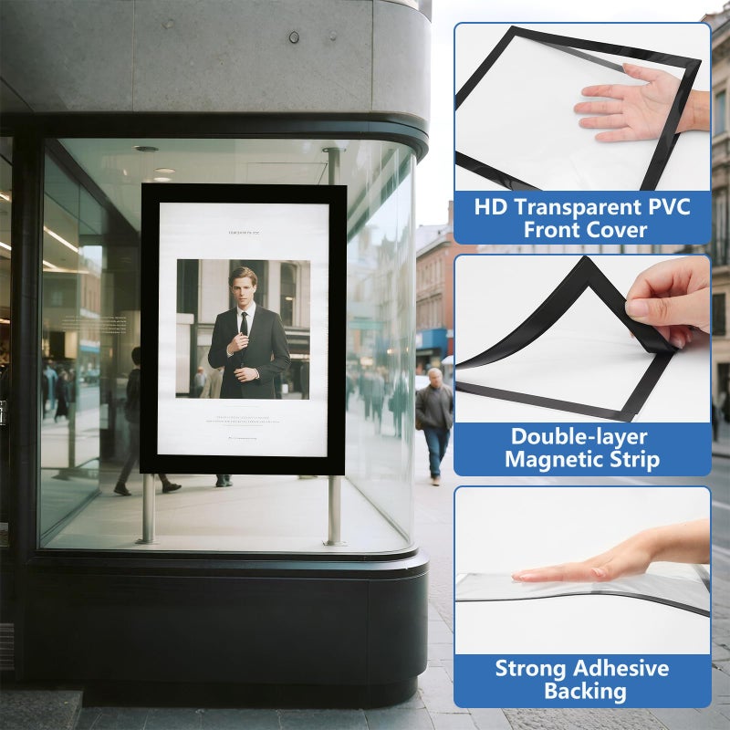 NUITPY 25 Pack Magnetic Sign Holder, 8.5in x 11in Self Adhesive Wall Mount Magnetic Document Holder, Magnetism Border Sign Holder with Transparent PVC Front Cover - Image 4